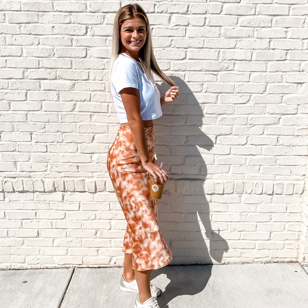 Tie dye midi silk skirt